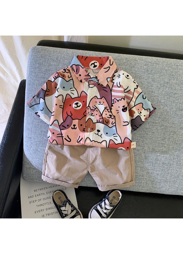 Foreign trade children's clothing boys' summer suit children's clothing foreign style one year old boys' Summer Short Sleeve Shirt two piece set