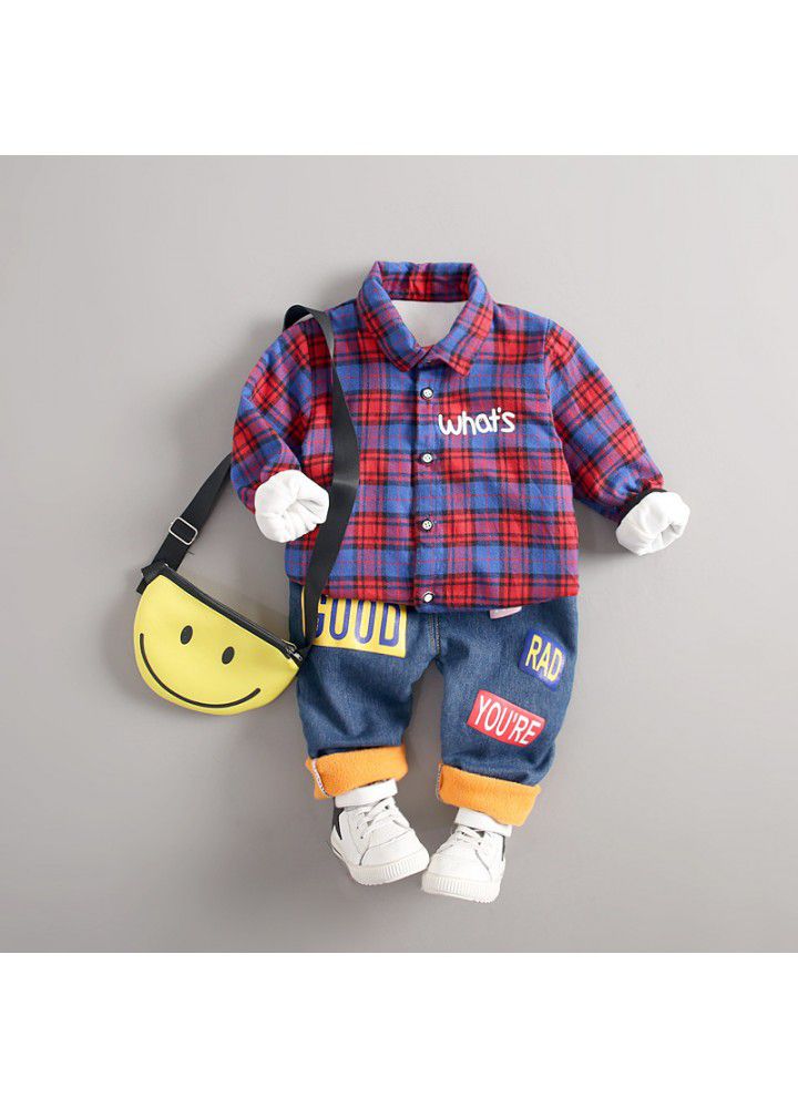 Children's clothing 2020 new winter Korean version baseball Dog Plush thickened shirt 2-piece suit with parcel mail