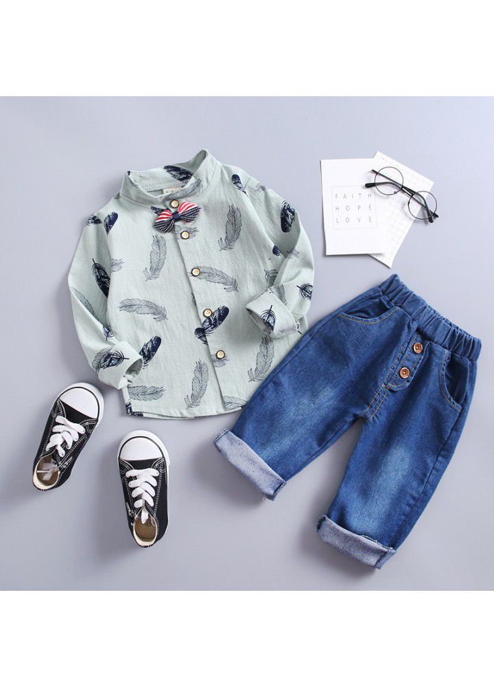 2020 spring new children's wear children's leisure shirt two sets long sleeve trousers set one hair