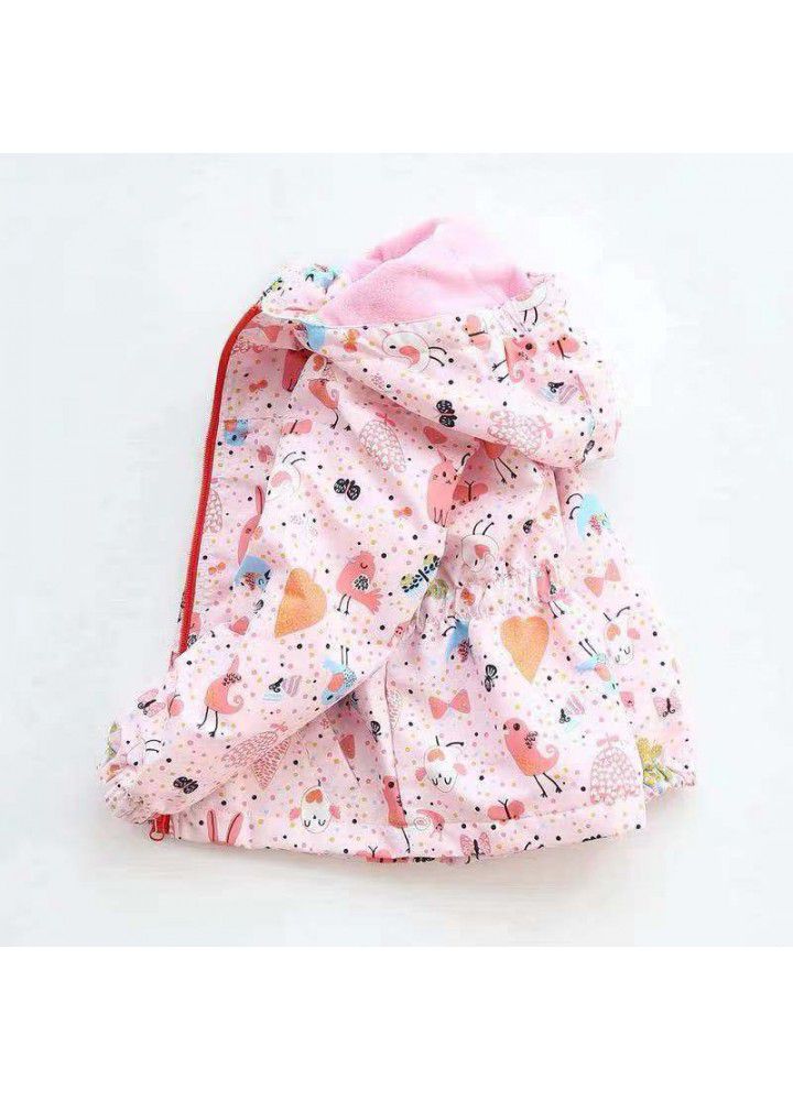 Girls' Plush coat new children's windbreaker waterproof top waist hood fashion coat