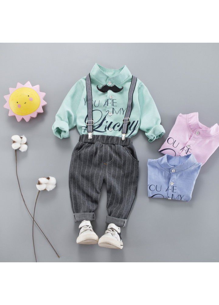Children's clothing 2020 autumn boys' Autumn suit Korean version children's shirt strap two piece set one hair substitute