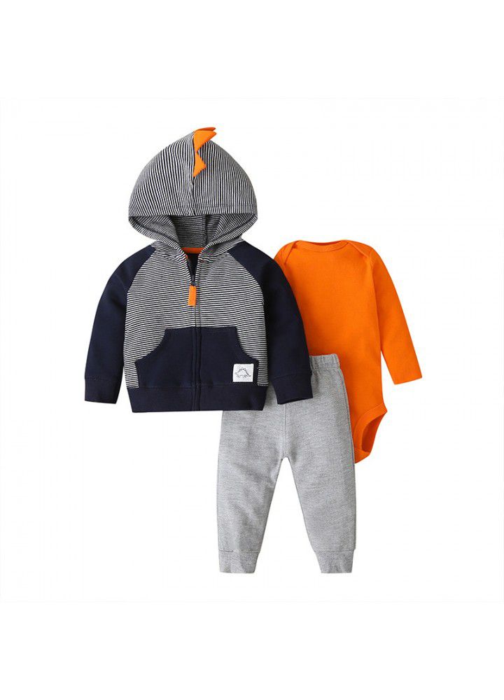 New three piece set for autumn 2021 fashion baby boy's one-piece suit, three piece sweater and trousers