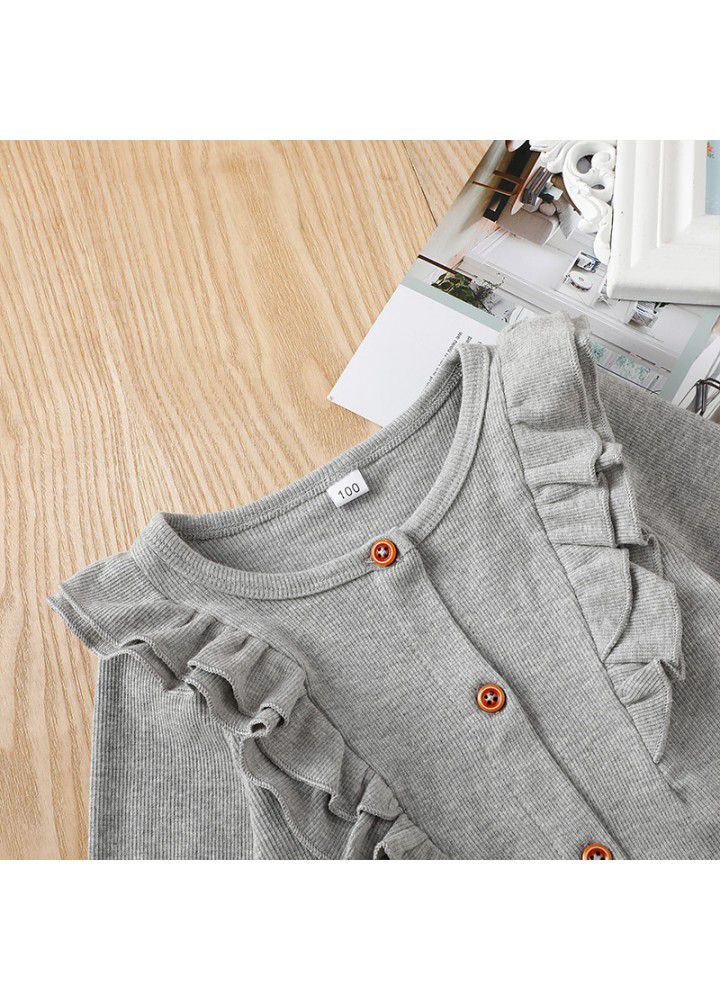Autumn and winter girls' button coat baby's long sleeve cardigan