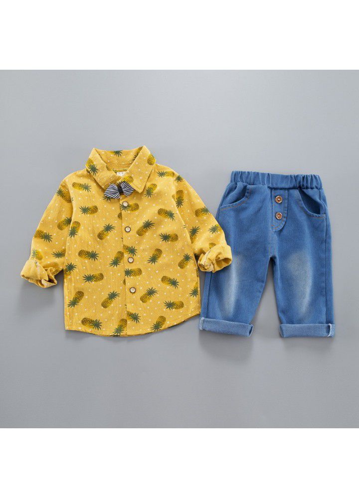 2020 spring new children's wear children's leisure shirt two sets long sleeve trousers set one hair