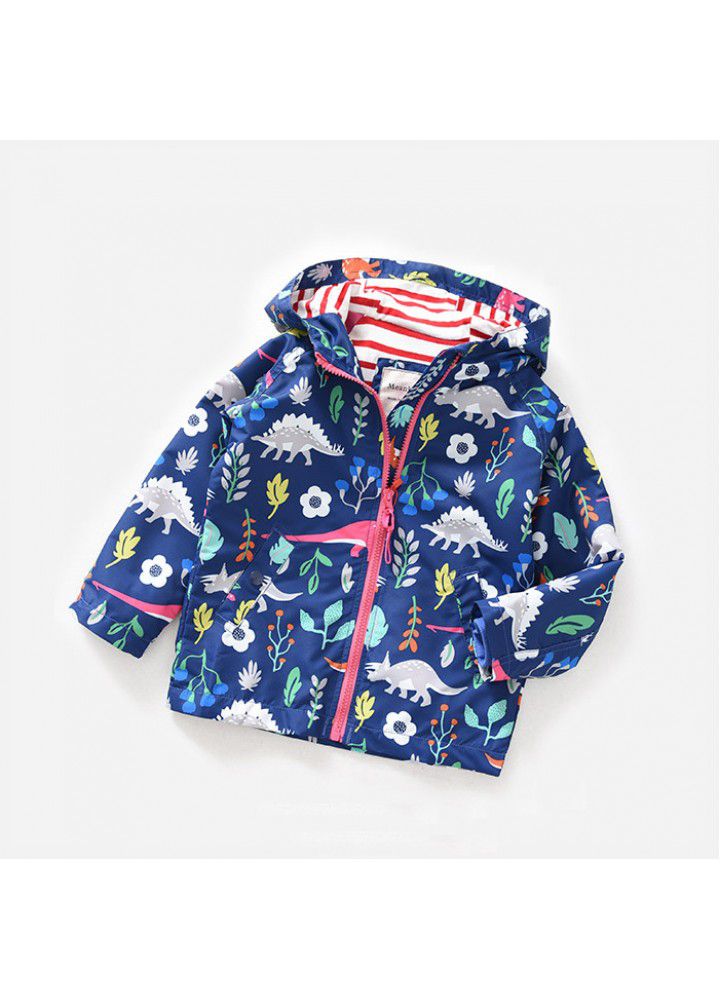 Children's windbreaker jacket cartoon hooded long sleeve top dinosaur print boy / girl autumn clothes children's wear