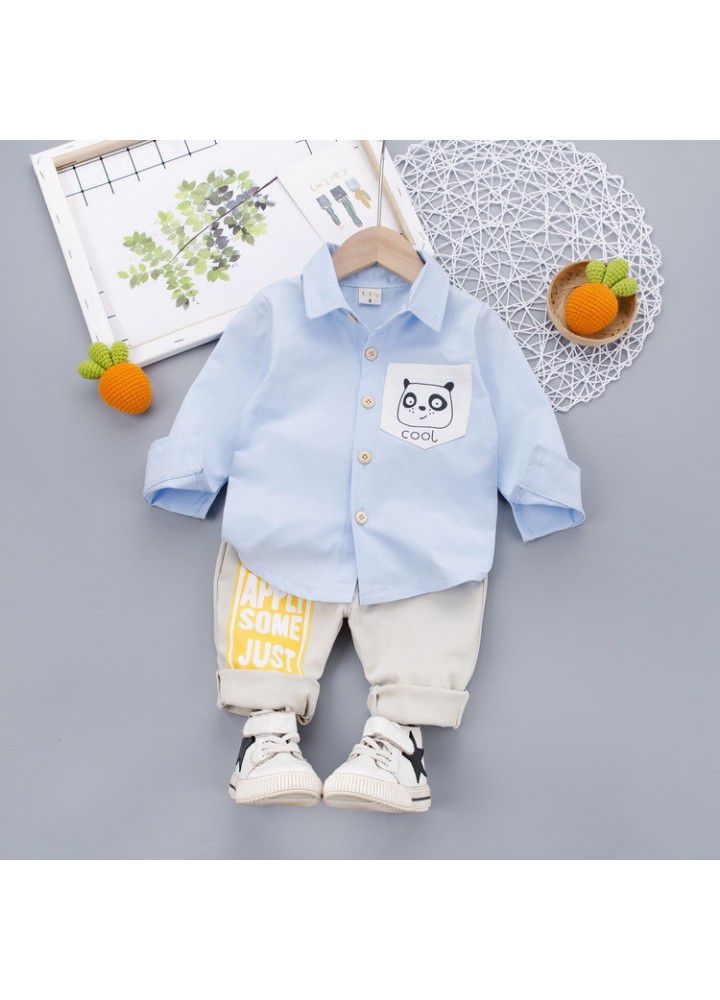 2020 autumn new children's casual cartoon shirt children's suit long sleeve trousers two-piece set one hair