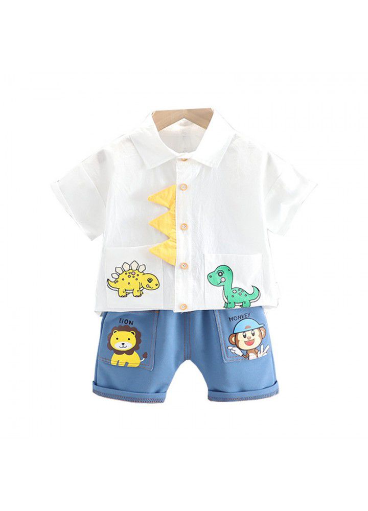 2021 cartoon shirt denim pants two piece set children's set cute boys and girls set one hair