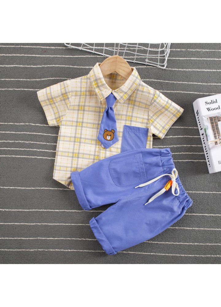 Boys summer suit 2021 new handsome short sleeve shirt 1-3 years old 4 children's summer outdoor wear two piece set