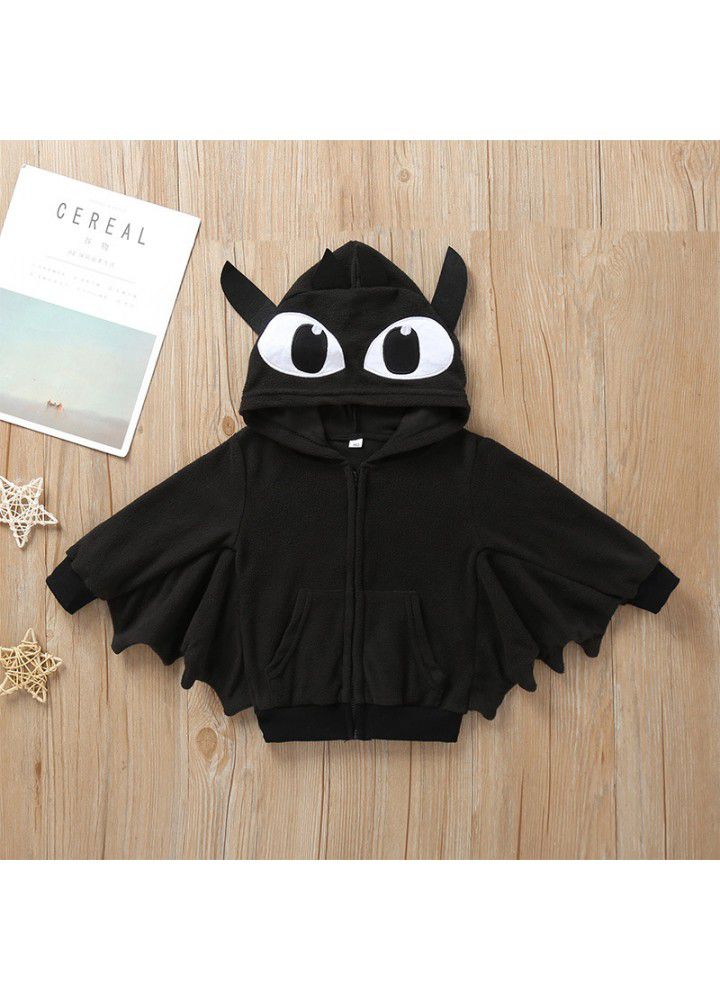 Halloween children's bat clothing black hooded long sleeve personalized zipper coat boys' holiday clothing wholesale customization
