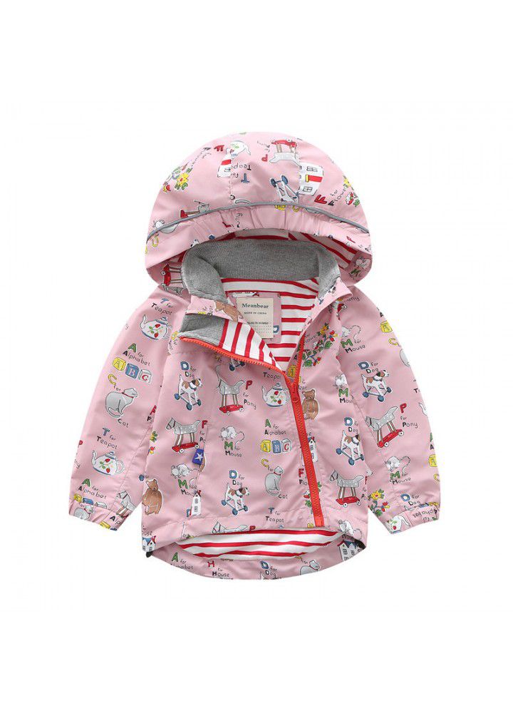 Boys' and girls' cartoon Hooded Jacket children's personality windbreaker 2020 spring new reflective strip