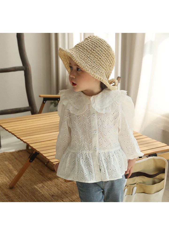 Girls' shirt cotton children's white shirt spring and autumn 2021 new style Korean long sleeve base coat fashionable Retro