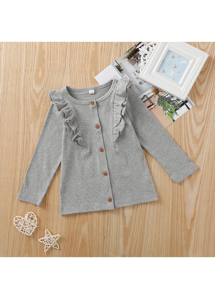 Autumn and winter girls' button coat baby's long sleeve cardigan