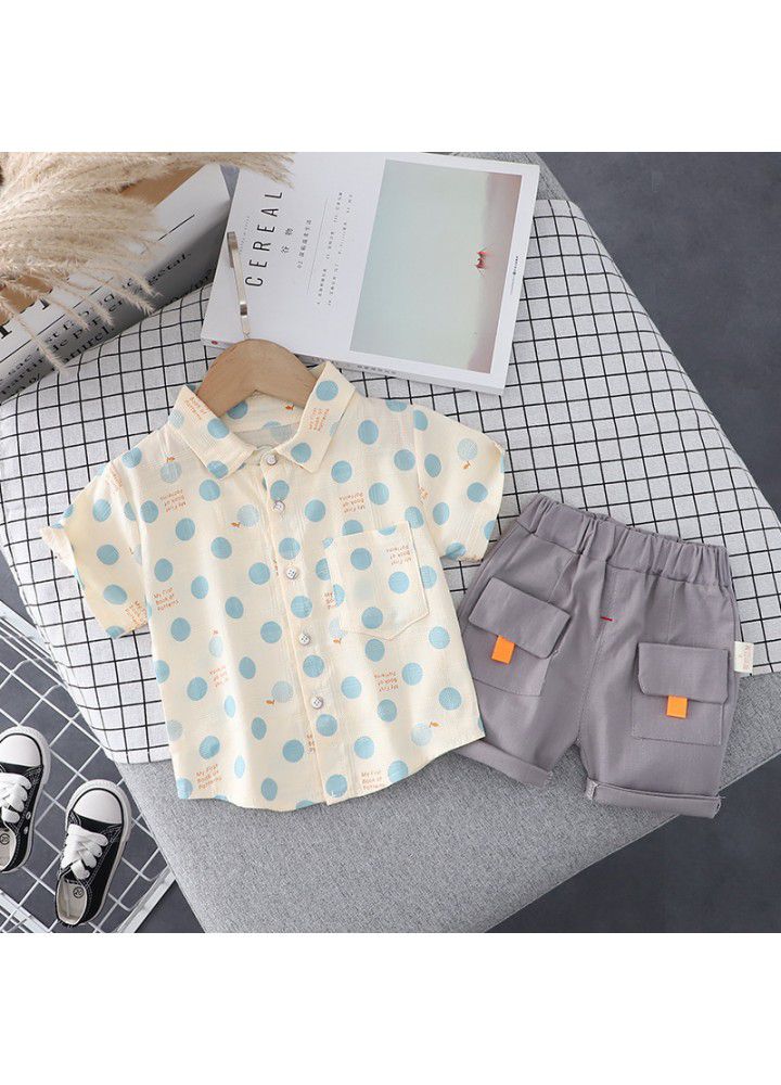 Foreign trade children's wholesale 2021 summer new baby foreign style Plaid Shirt Short Sleeve suit summer two piece suit