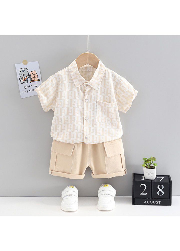Boys' summer suit handsome children's cotton shirt T-shirt short sleeve casual fashion shorts 3-year-old two piece set