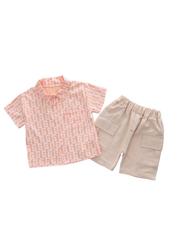 Boys' summer suit handsome children's cotton shirt T-shirt short sleeve casual fashion shorts 3-year-old two piece set