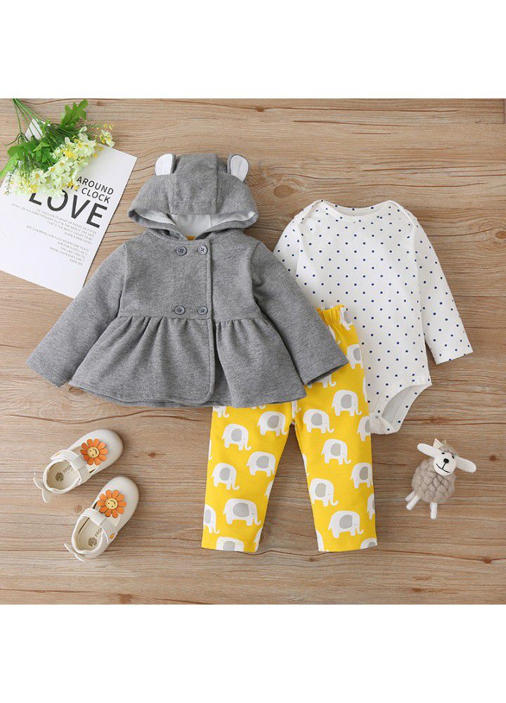 Spring and autumn Europe and the United States fashion long sleeve Hooded Jacket baby girls set three piece pants