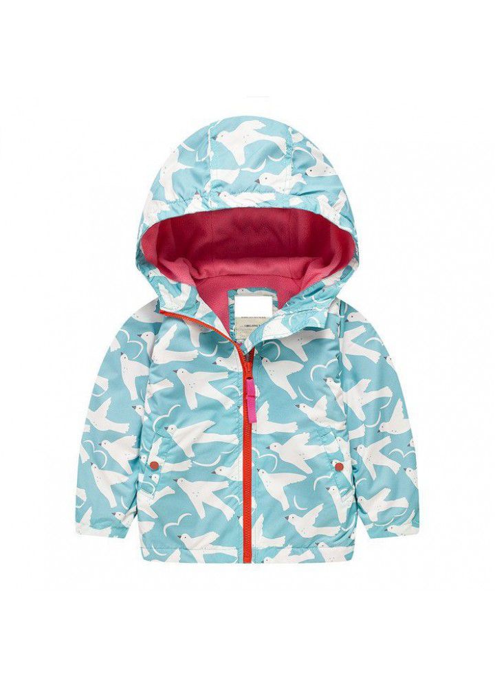 Boys and girls' windproof Plush Hooded Coat children's thickened windbreaker autumn and winter new children's wear