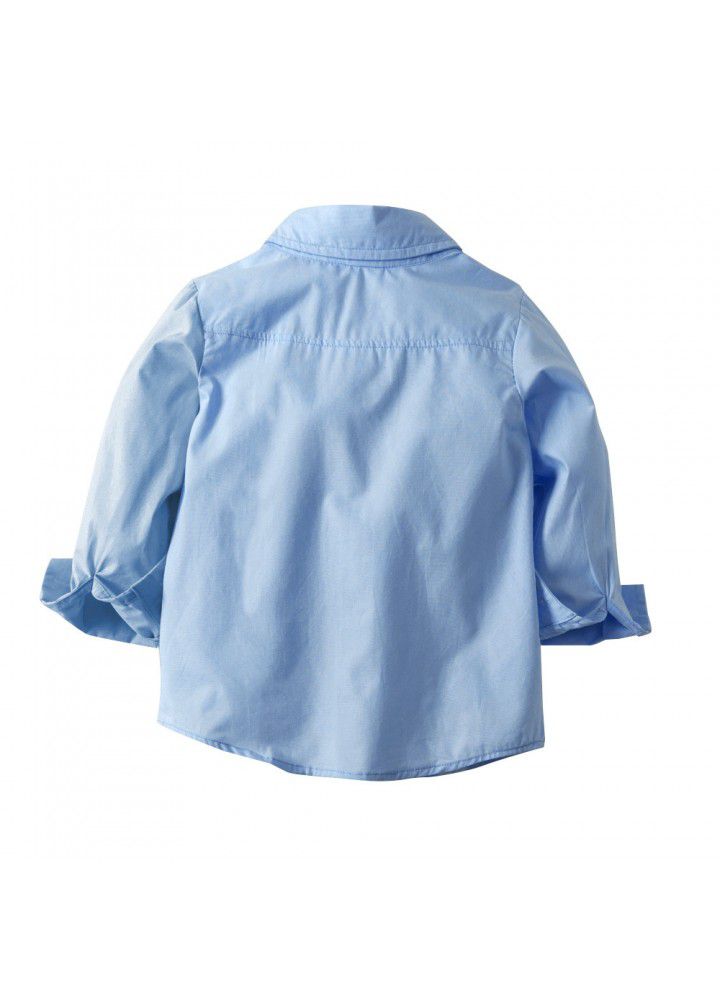 Cross border boy's cotton long sleeve collar shirt denim strap pants suit children's banquet formal dress