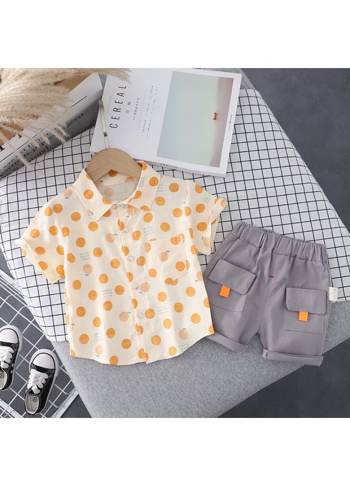 Foreign trade children's wholesale 2021 summer new baby foreign style Plaid Shirt Short Sleeve suit summer two piece suit
