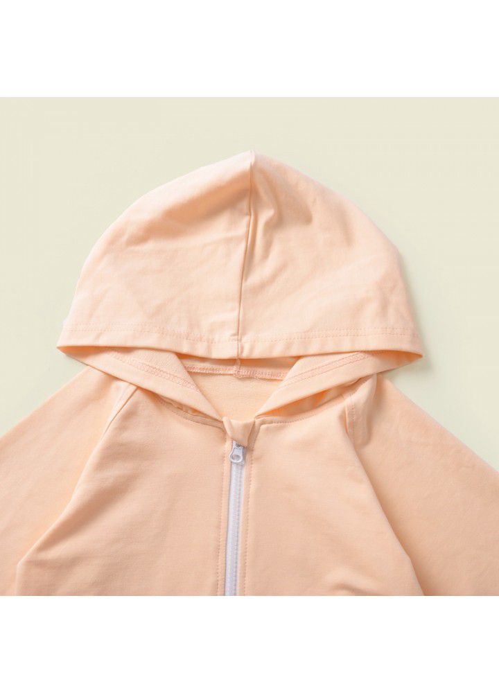 A139 # girls' coat Long Sleeve Top solid color simple casual autumn coat zipper coat children's wear