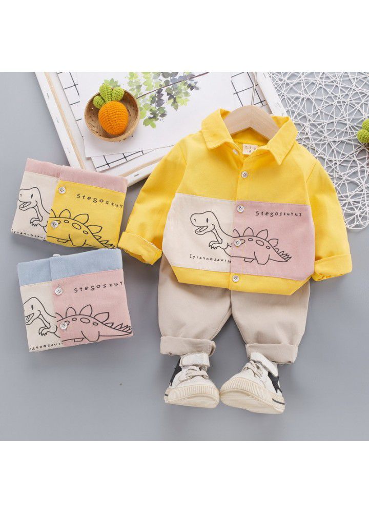 Baoyou children's clothing 2020 autumn new children's suit Jianlong shirt two piece children's clothing for 0-4 years old
