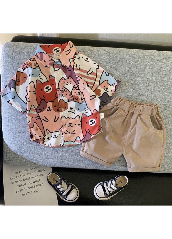 Foreign trade children's clothing boys' summer suit children's clothing foreign style one year old boys' Summer Short Sleeve Shirt two piece set