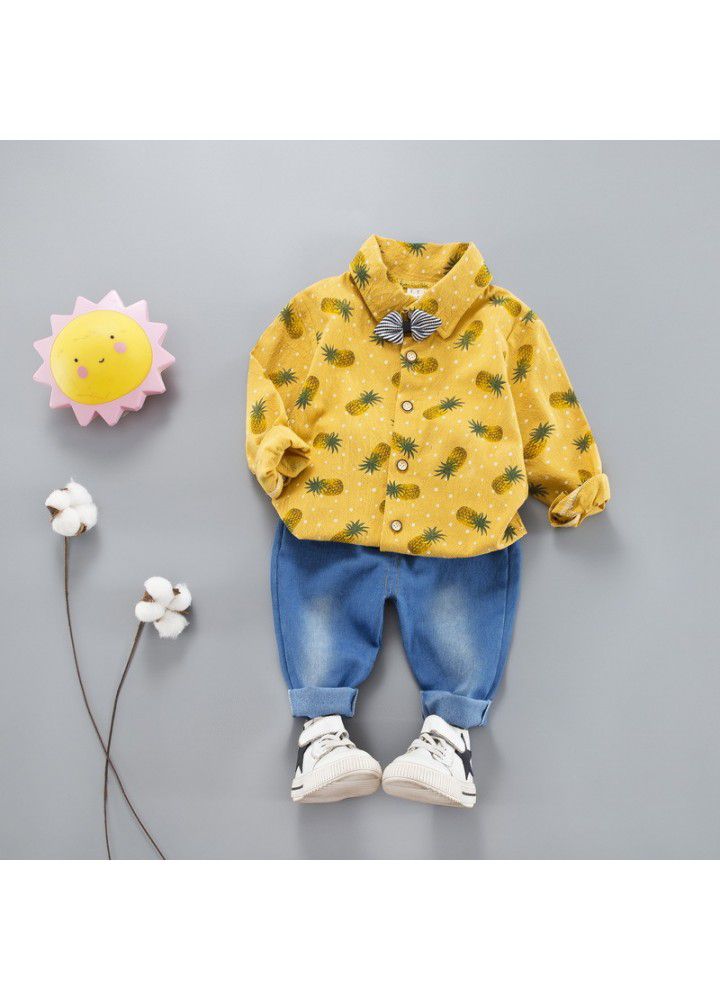 2020 spring new children's wear children's leisure shirt two sets long sleeve trousers set one hair
