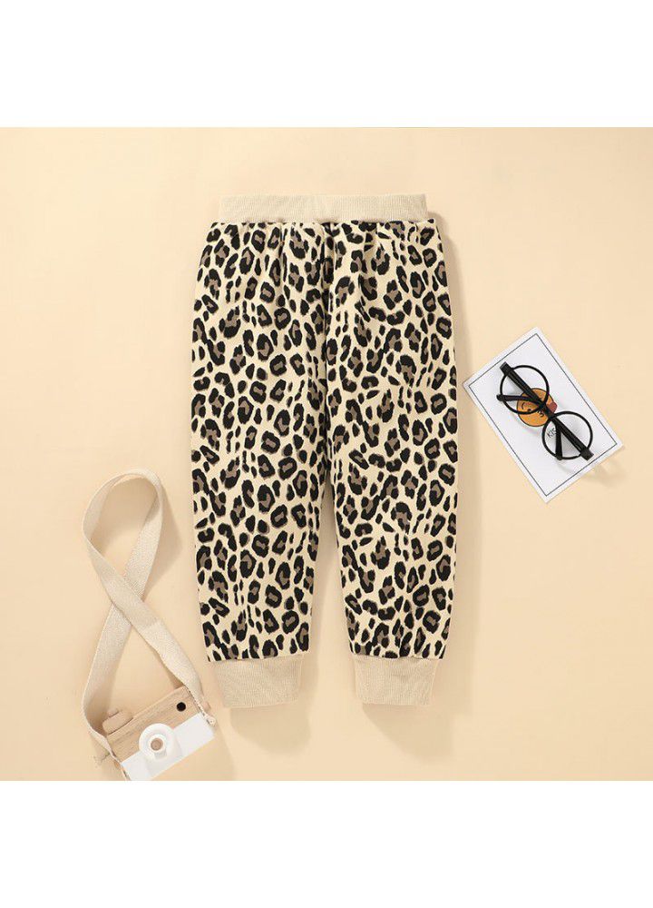 Baby's cute zipper shirt set children's hooded zipper coat leopard print two piece casual stock