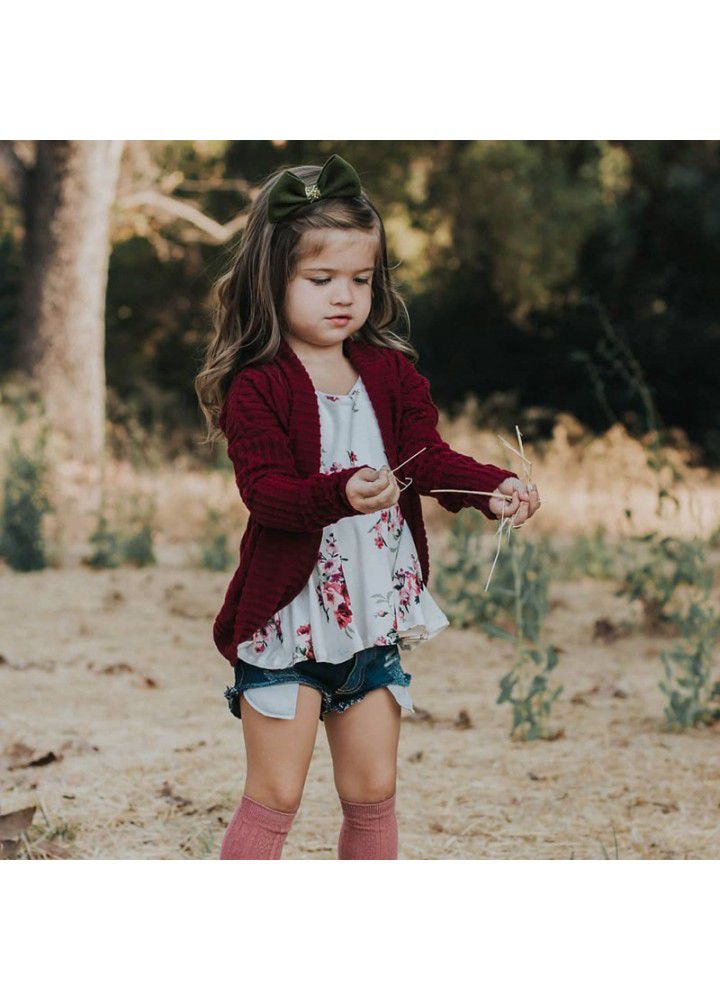 H1170 children's casual coat knitwear autumn winter foreign trade long sleeve cardigan sweater children's coat autumn