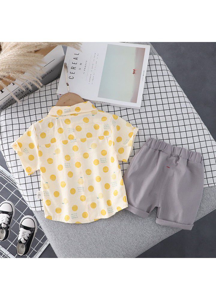 Foreign trade children's wholesale 2021 summer new baby foreign style Plaid Shirt Short Sleeve suit summer two piece suit