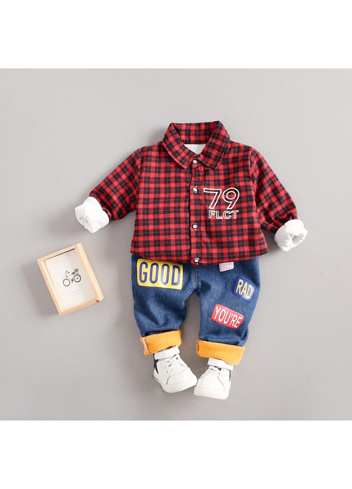 Children's clothing 2020 new winter Korean version baseball Dog Plush thickened shirt 2-piece suit with parcel mail