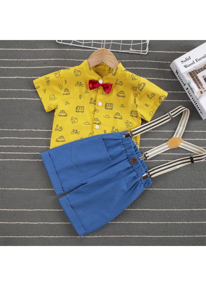 Boys' Suspenders NEW BABY bow tie shirt suit boys' summer short sleeve two piece dress