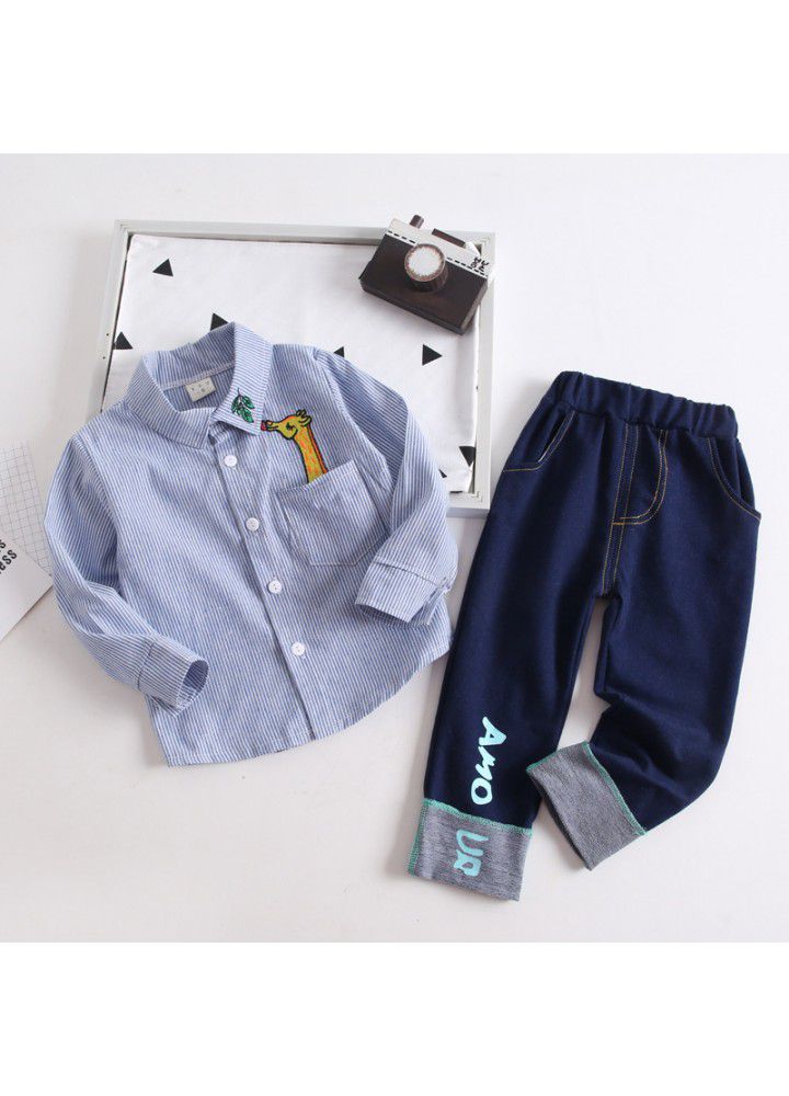 2020 spring new children's wear children's leisure shirt two sets long sleeve trousers set one hair