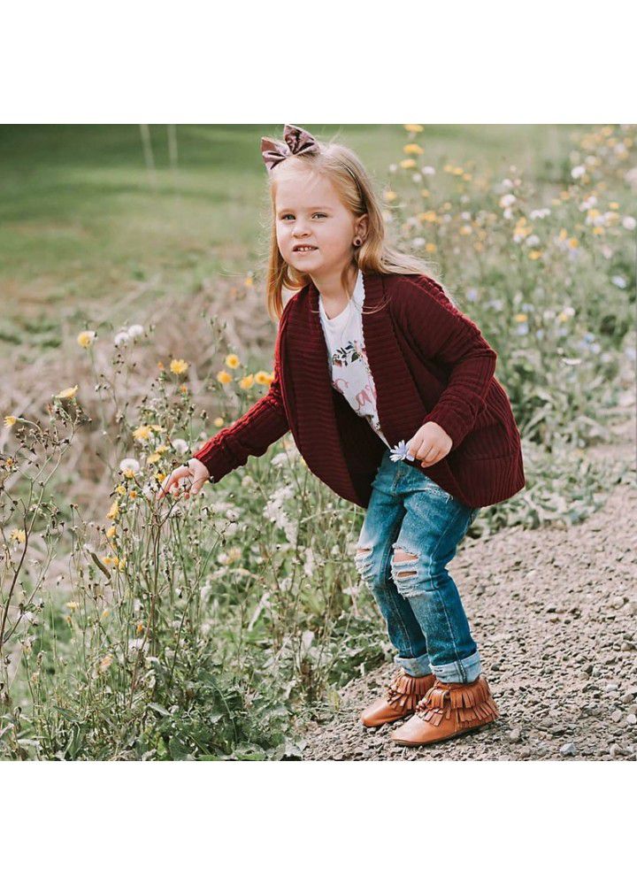H1170 children's casual coat knitwear autumn winter foreign trade long sleeve cardigan sweater children's coat autumn