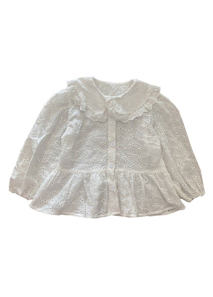 Girls' shirt cotton children's white shirt spring and autumn 2021 new style Korean long sleeve base coat fashionable Retro