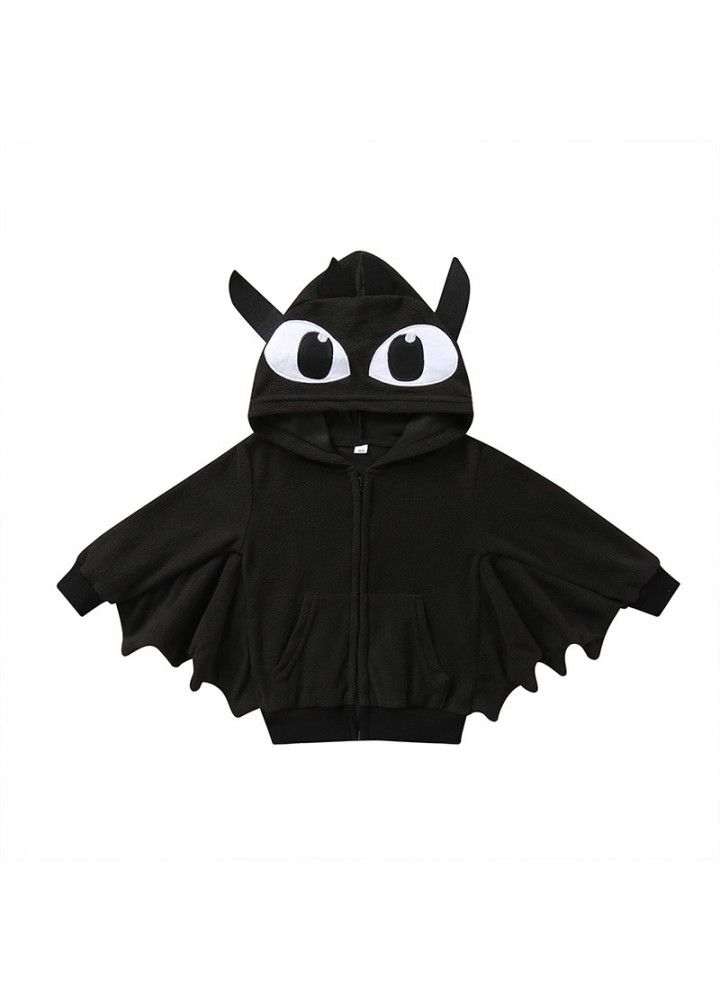 Halloween children's bat clothing black hooded long sleeve personalized zipper coat boys' holiday clothing wholesale customization