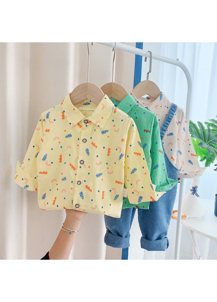 Children's wear boys' spring suit 2021 spring and autumn two piece suit of handsome baby shirt and suspenders