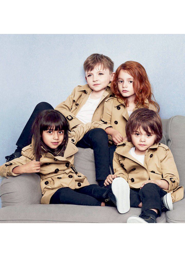 Foreign trade original single boy's windbreaker coat spring and autumn girl's coat medium length thickened coat British children's windbreaker