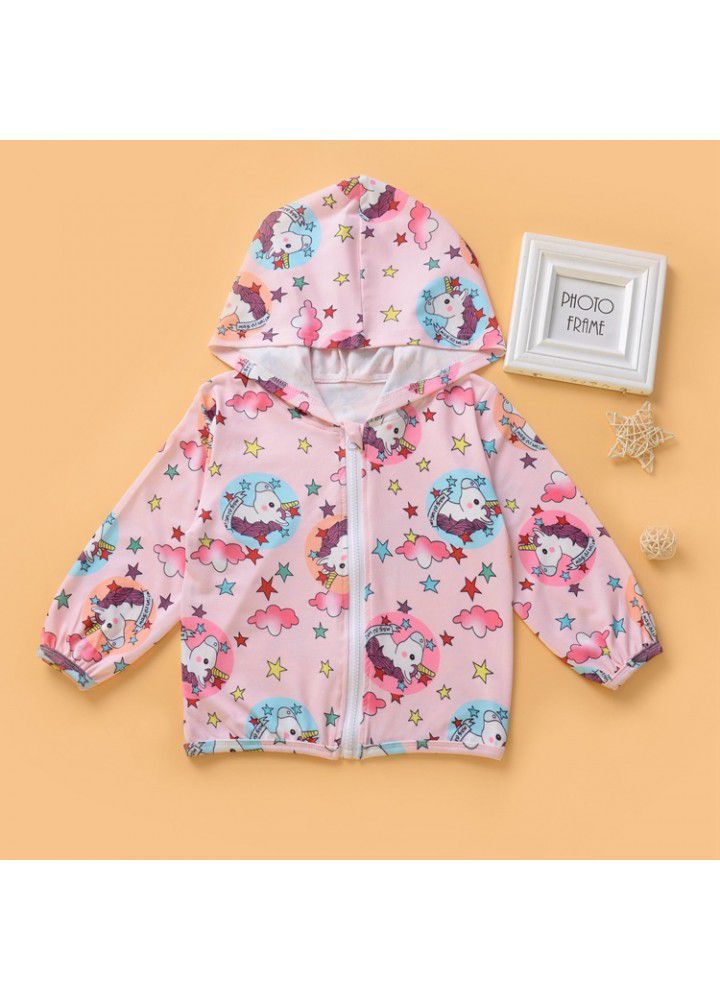 A166 # girls' long sleeve zipper coat children's clothing autumn new Unicorn cartoon pattern girls' coat