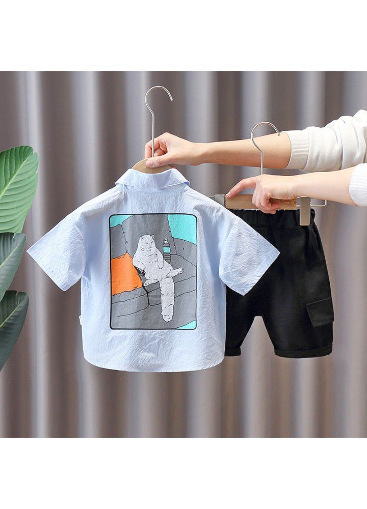 Boys' short sleeve shirt summer 2021 new children's cartoon top Korean fashion children's wear boys' shirt