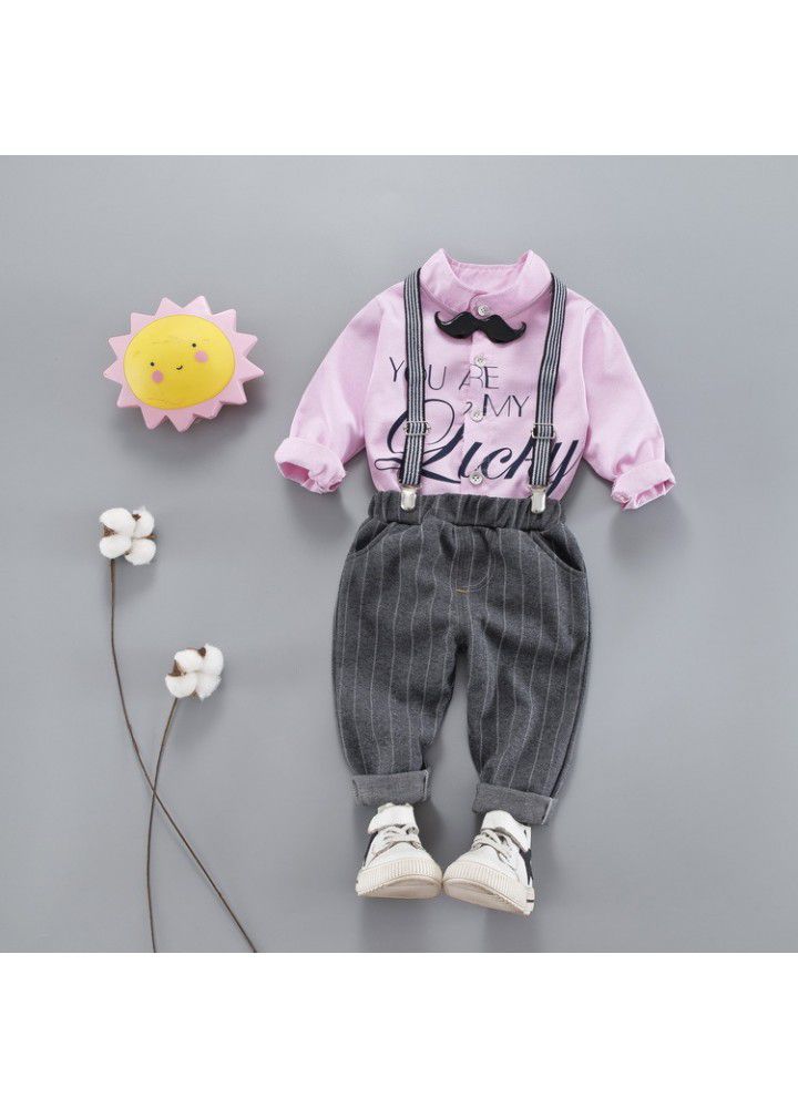 Children's clothing 2020 autumn boys' Autumn suit Korean version children's shirt strap two piece set one hair substitute