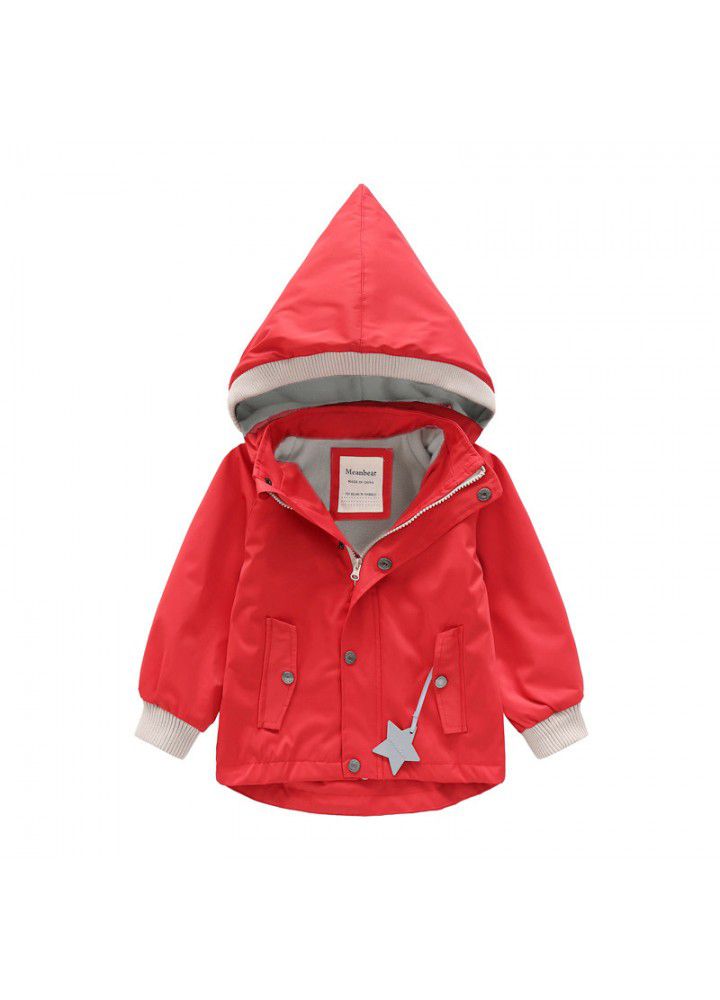 Boys' and girls' windbreaker rainproof hat detachable girls' coat