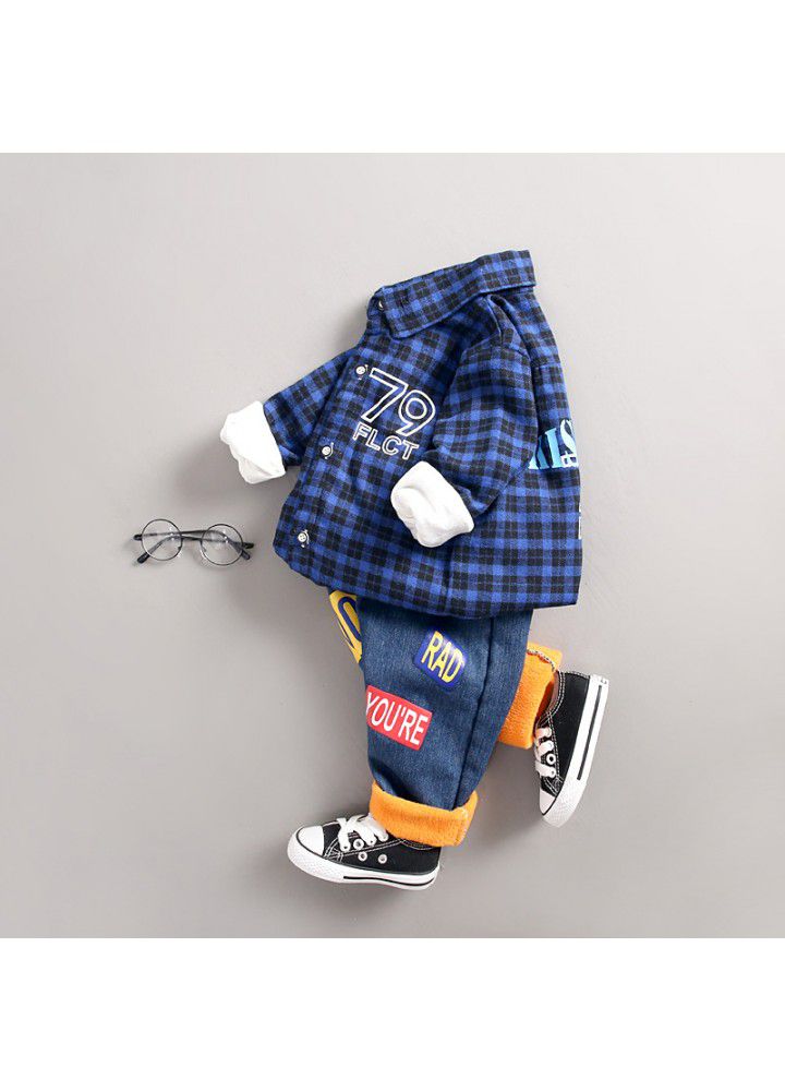 Children's clothing 2020 new winter Korean version baseball Dog Plush thickened shirt 2-piece suit with parcel mail
