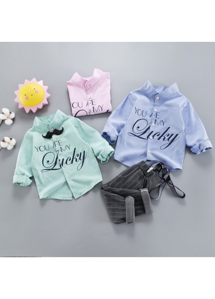Children's clothing 2020 autumn boys' Autumn suit Korean version children's shirt strap two piece set one hair substitute