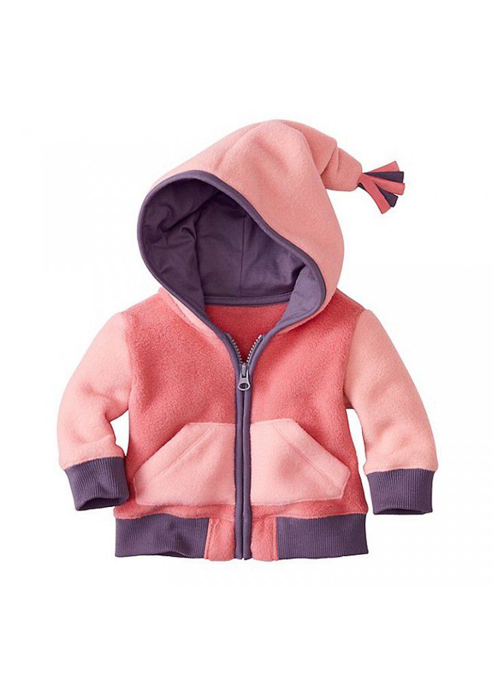 Foreign trade Korean children's wholesale men's and women's autumn and Winter Fleece cardigan Hooded Jacket single color matching one hair