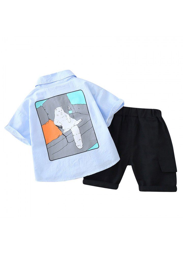 Boys' short sleeve shirt summer 2021 new children's cartoon top Korean fashion children's wear boys' shirt