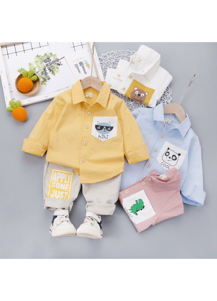 2020 autumn new children's casual cartoon shirt children's suit long sleeve trousers two-piece set one hair