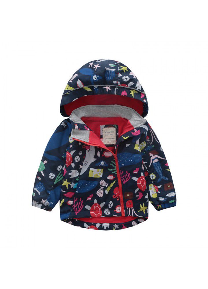2020 spring and autumn boys and girls Plush hooded double zipper coat children's windbreaker children's assault coat children's wear