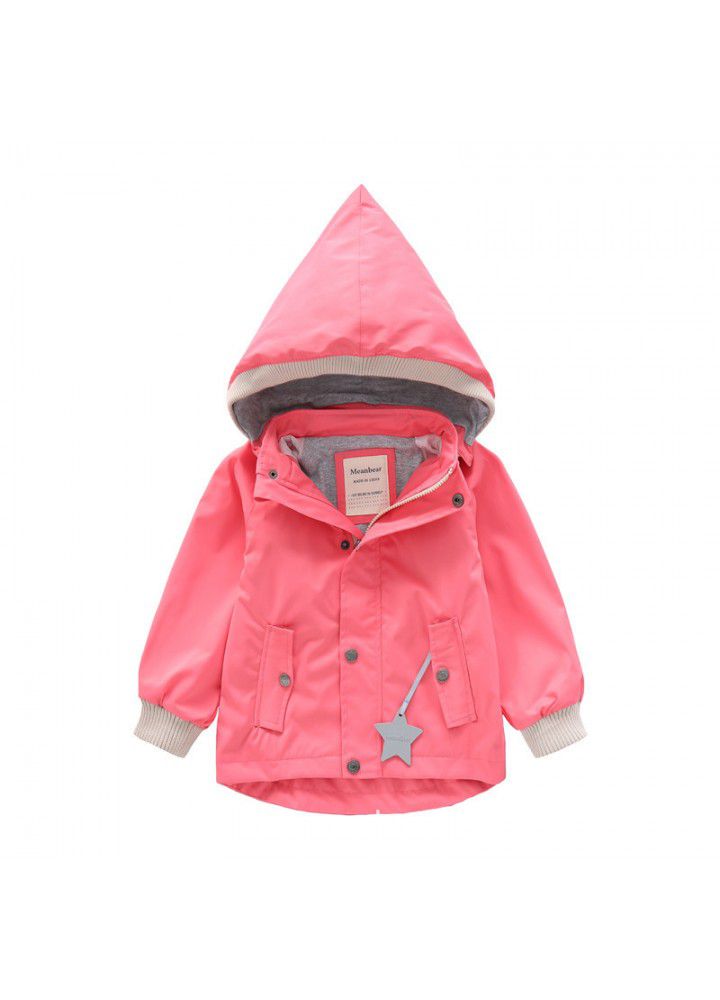 Boys' and girls' windbreaker rainproof hat detachable girls' coat