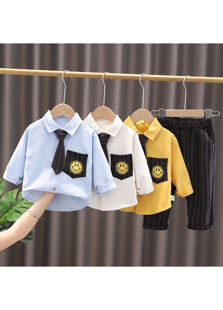 Autumn children's clothing boys 2021 new suit children's casual clothes baby spring and autumn Tie Shirt two piece set fashion